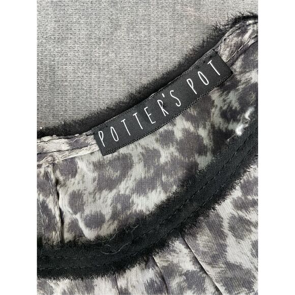 Sheer Leopard Print Sleeveless Top Potter’s Pot Women S Gray Black Elastic Waist - Picture 3 of 10
